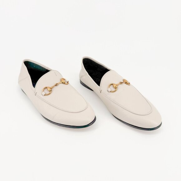 Gucci Brixton Horsebit Loafers EU 36.5 US 6.5 White Leather Flat Buckle Shoe - Picture 1 of 13